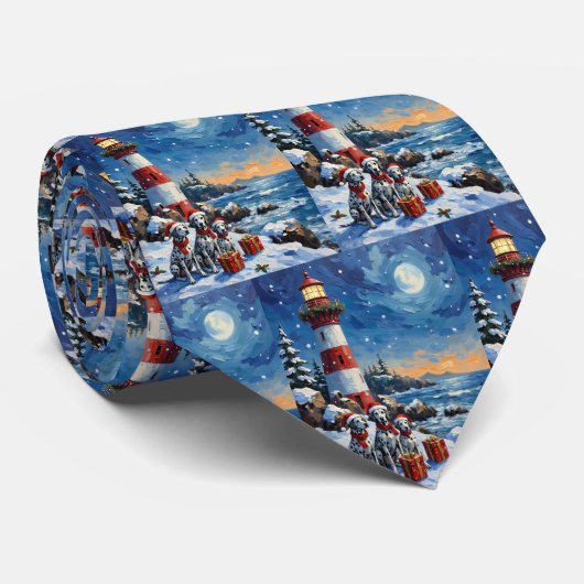 Dalmatian Kerstvuurtoren Vakantie Stropdas (Opgerold)