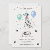 Dalmatian Lets Pawty Dog Birthday Invitation Blue Kaart (Voorkant)