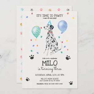 Dalmatian Lets Pawty Dog Birthday Invitation Blue Kaart