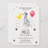 Dalmatian Lets Pawty Dog Birthday Invitation Roze Kaart (Voorkant)