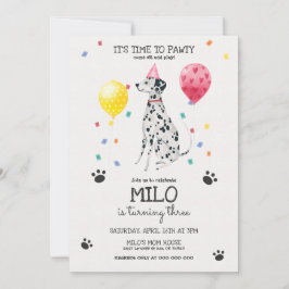 Dalmatian Lets Pawty Dog Birthday Invitation Roze Kaart