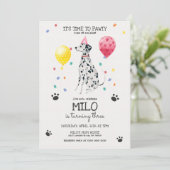 Dalmatian Lets Pawty Dog Birthday Invitation Roze Kaart (Staand voorkant)