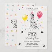 Dalmatian Lets Pawty Dog Birthday Invitation Roze Kaart (Voorkant / Achterkant)