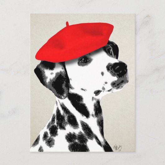 Dalmatian met rode Beret Briefkaart (Voorkant)
