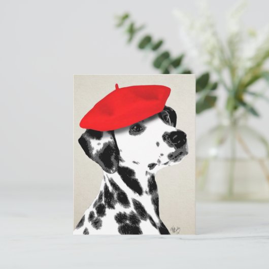 Dalmatian met rode Beret Briefkaart (Staand voorkant)