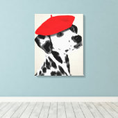 Dalmatian met rode Beret Canvas Afdruk (Insitu (Houten vloer))