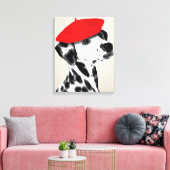 Dalmatian met rode Beret Canvas Afdruk (Insitu (Woonkamer))