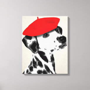 Dalmatian met rode Beret Canvas Afdruk