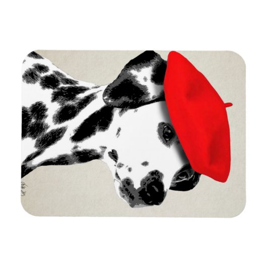 Dalmatian met rode Beret Magneet (Horizontaal)