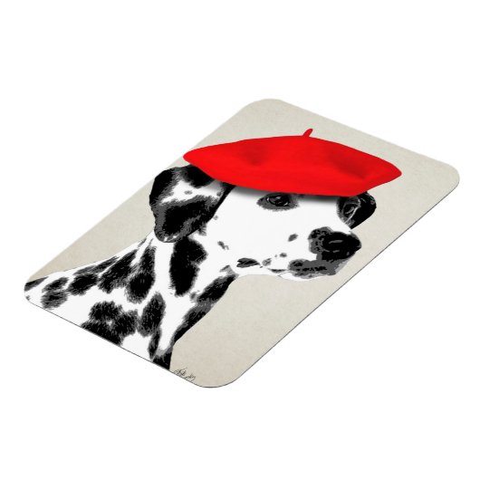 Dalmatian met rode Beret Magneet (Linkerzijde)