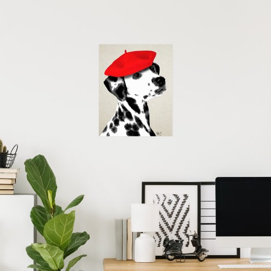 Dalmatian met rode Beret Poster (Thuiskantoor)