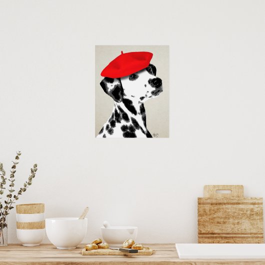 Dalmatian met rode Beret Poster (Keuken)
