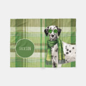 Dalmatian on Green Plaid with Dog's Name Fleece Deken (Voorkant (Horizontaal))