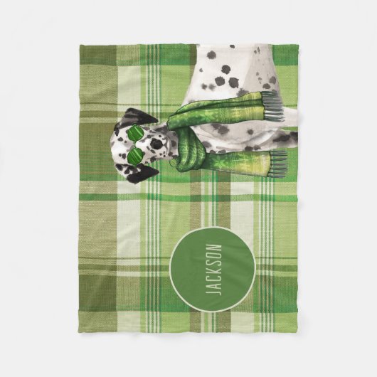 Dalmatian on Green Plaid with Dog's Name Fleece Deken (Voorkant)