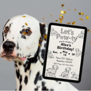 Dalmatian Pawty zwart-wit geïllustreerde verjaarda Kaart