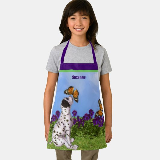 Dalmatian Puppy Butterflies Dog Art gepersonalisee Schort (Insitu)