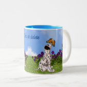 Dalmatian Puppy Butterflies Dog Art gepersonalisee Tweekleurige Koffiemok (Voorkant rechts)