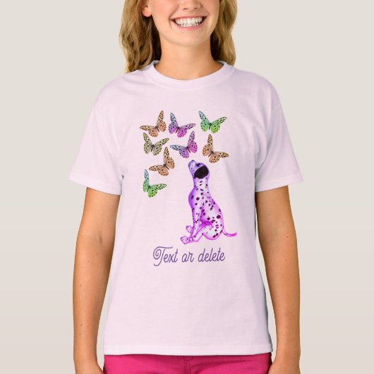 Dalmatian Puppy Colorful Butterflies gepersonalise T-shirt (Voorkant)