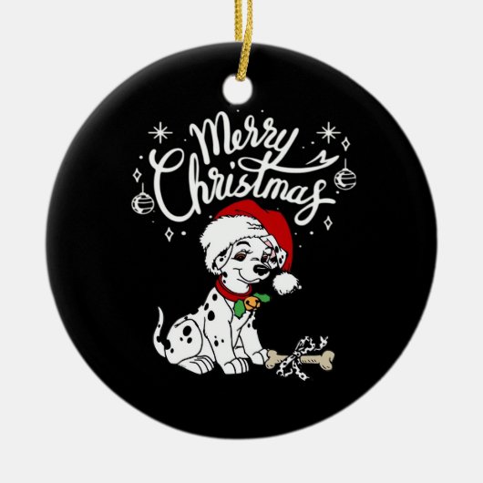 Dalmatian Puppy Dog In A Christmas Santa Hat Xmas  Keramisch Ornament (Voorkant)