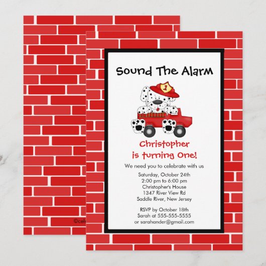 Dalmatian Puppy Fire Truck Birthday Party Kaart (Voorkant / Achterkant)