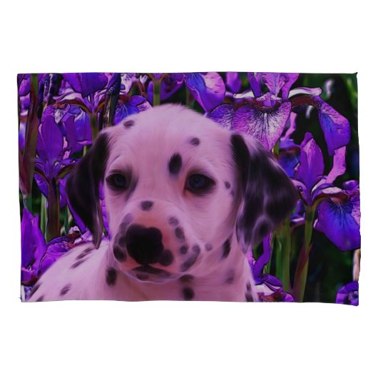 Dalmatian Puppy Iris Flowers Dog Art Kussensloop (Voorkant)