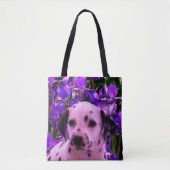 Dalmatian Puppy Iris Flowers Dog Art Tote Bag (Voorkant)
