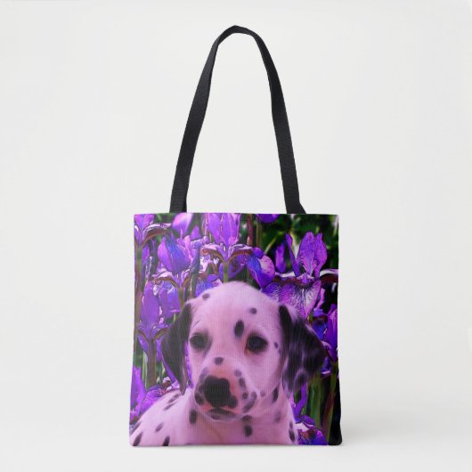 Dalmatian Puppy Iris Flowers Dog Art Tote Bag (Voorkant)