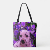 Dalmatian Puppy Iris Flowers Dog Art Tote Bag (Achterkant)