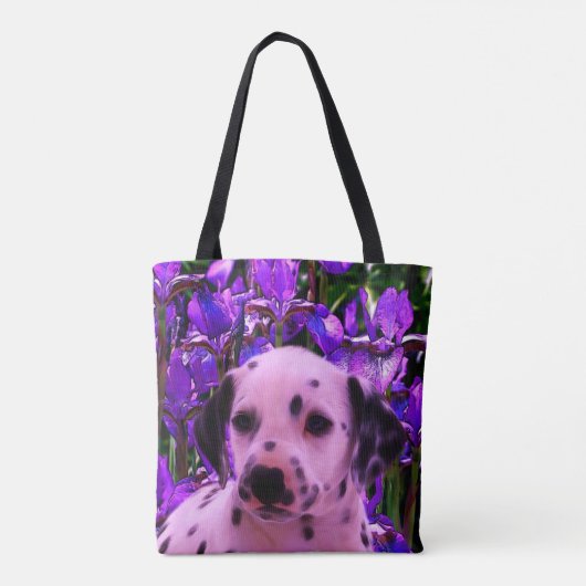 Dalmatian Puppy Iris Flowers Dog Art Tote Bag (Achterkant)