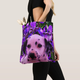 Dalmatian Puppy Iris Flowers Dog Art Tote Bag