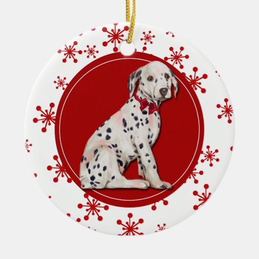 Dalmatian Puppy Red Snowflake Ceramic Ornament (Voorkant)