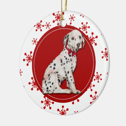 Dalmatian Puppy Red Snowflake Ceramic Ornament (Links)