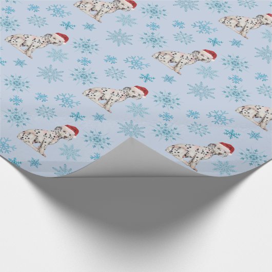 Dalmatian Puppy Santa Hat Snowflakes Cadeaupapier (Hoek)