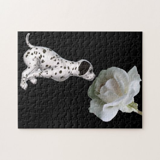 Dalmatian Puppy Smelling White Rose  Legpuzzel (Horizontaal)
