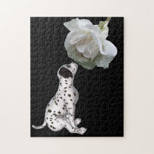 Dalmatian Puppy Smelling White Rose  Legpuzzel
