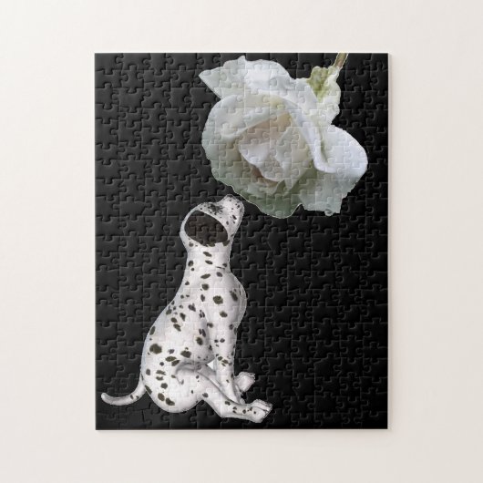 Dalmatian Puppy Smelling White Rose  Legpuzzel (Verticaal)