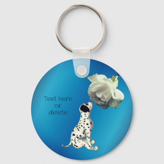 Dalmatian Puppy White Rose Cute Persoonlijk Sleutelhanger (Voorkant)
