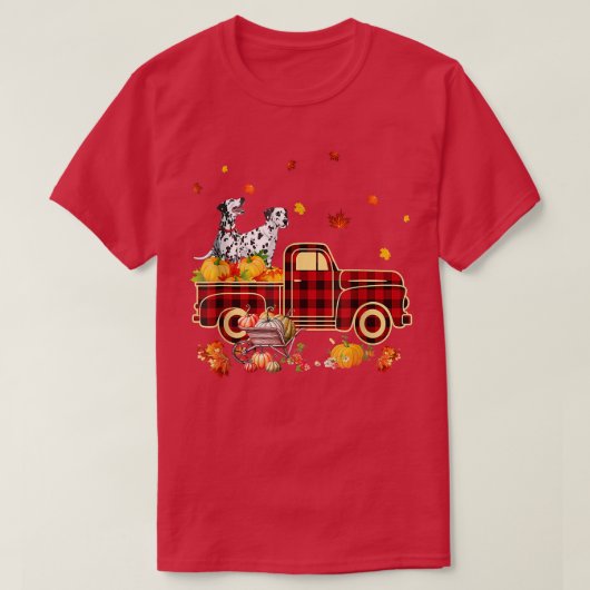 Dalmatian Riding Truck Pumpkin Autumn Leaves Fall T-shirt (Design voorkant)