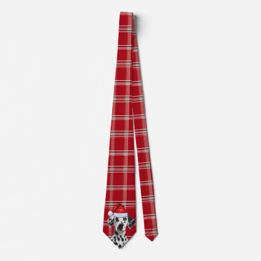 Dalmatian Santa Dog Red Holiday Plaid Christmas Stropdas (Voorkant)