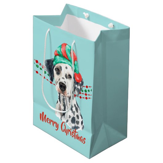 Dalmatian Santa Hat Holiday String Beads Medium Cadeauzakje (Voorkant Gekanteld)