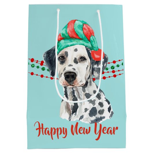 Dalmatian Santa Hat Holiday String Beads Medium Cadeauzakje (Achterkant)