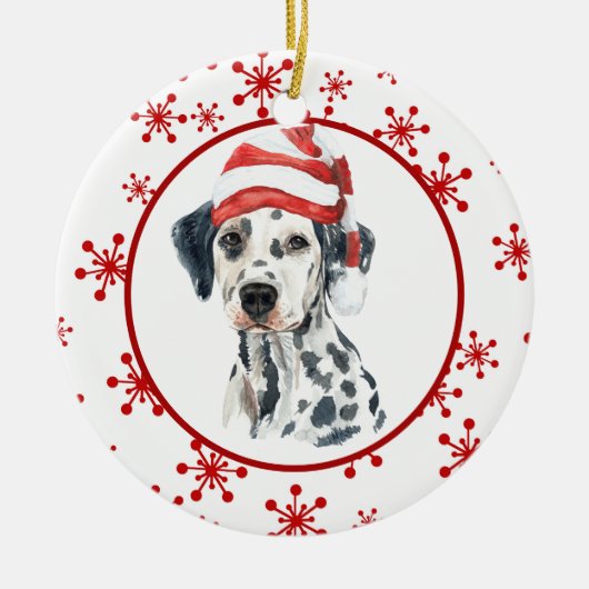 Dalmatian Santa Hat Red Snowflake Keramisch Ornament (Voorkant)
