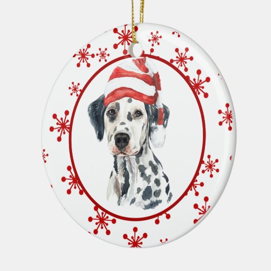 Dalmatian Santa Hat Red Snowflake Keramisch Ornament (Links)