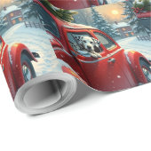Dalmatian Snowy Car Ride Christmas Painting Cadeaupapier (Rol Hoek)