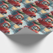 Dalmatian Snowy Car Ride Christmas Painting Cadeaupapier (Hoek)