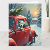 Dalmatian Snowy Car Ride Christmas Painting Kaart (Voorkant)