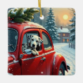 Dalmatian Snowy Car Ride Christmas Painting Keramisch Ornament (Voorkant)
