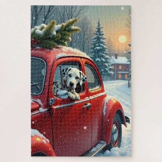 Dalmatian Snowy Car Ride Christmas Painting Legpuzzel (Verticaal)