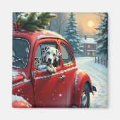 Dalmatian Snowy Car Ride Christmas Painting Magneet (Voorkant)