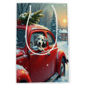 Dalmatian Snowy Car Ride Christmas Painting Medium Cadeauzakje (Voorkant)